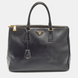 Pre Owned Prada Black Saffiano Lux Leather Large Double Zip Tote
