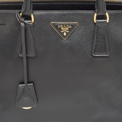 Pre Owned Prada Black Saffiano Lux Leather Large Double Zip Tote