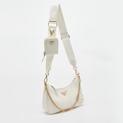 Prada Cream Saffiano Leather Re-Edition 2005 Baguette Bag