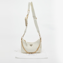 Prada Cream Saffiano Leather Re-Edition 2005 Baguette Bag