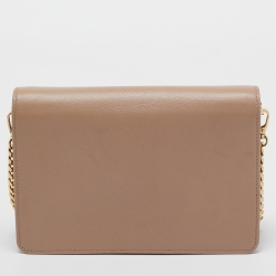 Pre Owned Prada Beige Saffiano Leather Wallet on Chain