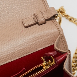 Pre Owned Prada Beige Saffiano Leather Wallet on Chain
