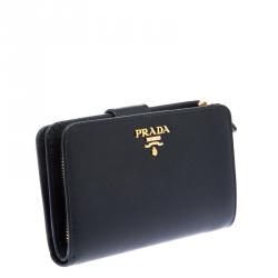Pre Owned Prada Black Saffiano Metal Leather Zippy Wallet