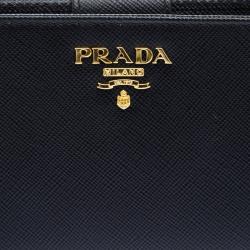 Pre Owned Prada Black Saffiano Metal Leather Zippy Wallet