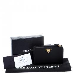 Pre Owned Prada Black Saffiano Metal Leather Zippy Wallet