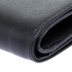 Pre Owned Prada Black Saffiano Metal Leather Zippy Wallet