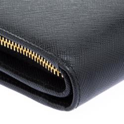 Pre Owned Prada Black Saffiano Metal Leather Zippy Wallet
