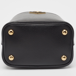 Pre Owned Prada Black Saffiano Cuir Leather Small Panier Top Handle Bag
