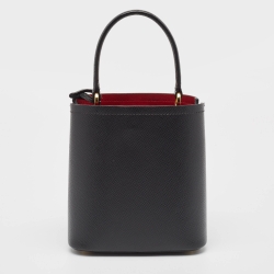 Pre Owned Prada Black Saffiano Cuir Leather Small Panier Top Handle Bag
