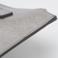 Prada Silver Saffiano Lux Leather Push Lock Clutch