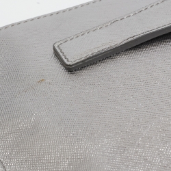 Prada Silver Saffiano Lux Leather Push Lock Clutch