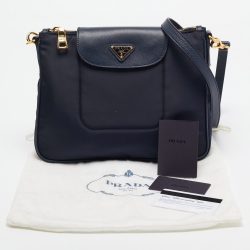 Pre Owned Prada Navy Blue Tessuto Nylon and Leather Flap Crossbody Bag