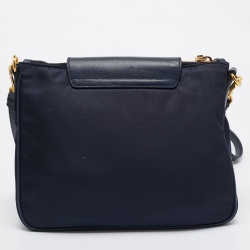 Pre Owned Prada Navy Blue Tessuto Nylon and Leather Flap Crossbody Bag