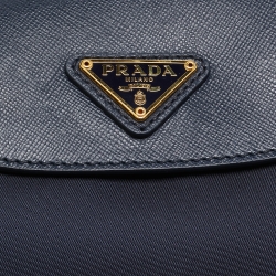 Pre Owned Prada Navy Blue Tessuto Nylon and Leather Flap Crossbody Bag