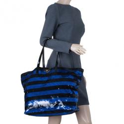 Pre Owned Prada Blue and Black Sequin Tote