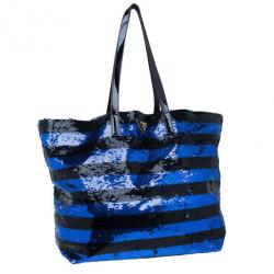 Pre Owned Prada Blue and Black Sequin Tote
