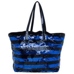 Pre Owned Prada Blue and Black Sequin Tote