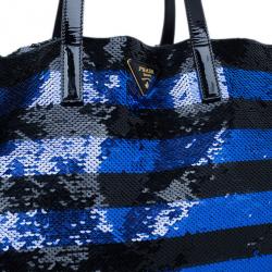 Pre Owned Prada Blue and Black Sequin Tote