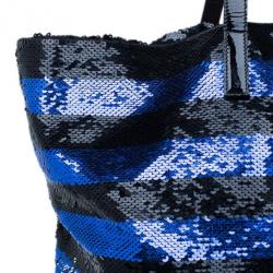 Pre Owned Prada Blue and Black Sequin Tote