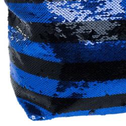 Pre Owned Prada Blue and Black Sequin Tote