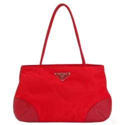 Pre Owned Prada Red Tessuto Nylon/Leather Tote