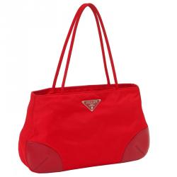 Pre Owned Prada Red Tessuto Nylon/Leather Tote