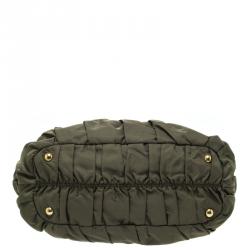 Pre Owned Prada Dark Green Gaufre Nylon Tote