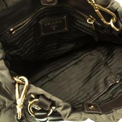 Pre Owned Prada Dark Green Gaufre Nylon Tote