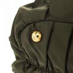 Pre Owned Prada Dark Green Gaufre Nylon Tote