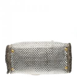 Pre Owned Prada Bronze/Silver Woven Leather Madras Tote