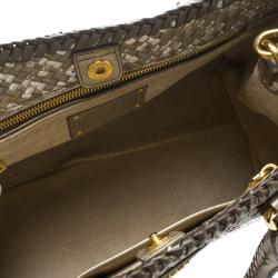 Pre Owned Prada Bronze/Silver Woven Leather Madras Tote