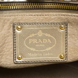 Pre Owned Prada Bronze/Silver Woven Leather Madras Tote