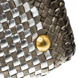 Pre Owned Prada Bronze/Silver Woven Leather Madras Tote
