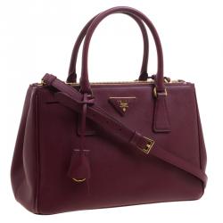 Pre Owned Prada Burgundy Saffiano Lux Leather Double Zip Tote