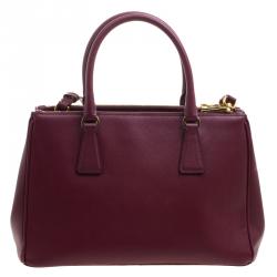 Pre Owned Prada Burgundy Saffiano Lux Leather Double Zip Tote