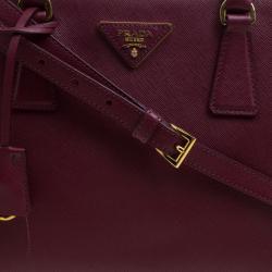 Pre Owned Prada Burgundy Saffiano Lux Leather Double Zip Tote