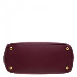 Pre Owned Prada Burgundy Saffiano Lux Leather Double Zip Tote