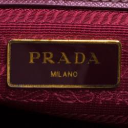 Pre Owned Prada Burgundy Saffiano Lux Leather Double Zip Tote