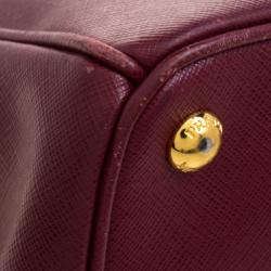 Pre Owned Prada Burgundy Saffiano Lux Leather Double Zip Tote