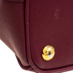 Pre Owned Prada Burgundy Saffiano Lux Leather Double Zip Tote