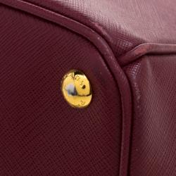 Pre Owned Prada Burgundy Saffiano Lux Leather Double Zip Tote