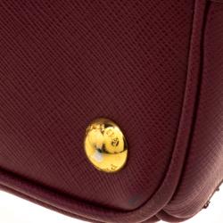 Pre Owned Prada Burgundy Saffiano Lux Leather Double Zip Tote