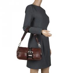 Pre Owned Prada Brown Leather Shoulder Bag