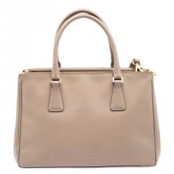 Pre Owned Prada Blush Pink Saffiano Lux Leather Double Zip Tote