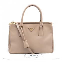 Pre Owned Prada Blush Pink Saffiano Lux Leather Double Zip Tote