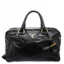 Pre Owned Prada Black Aged Leather Satchel