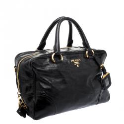 Pre Owned Prada Black Aged Leather Satchel