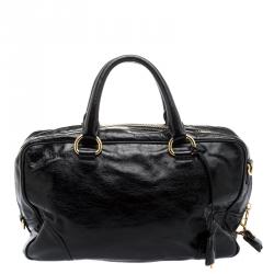 Pre Owned Prada Black Aged Leather Satchel