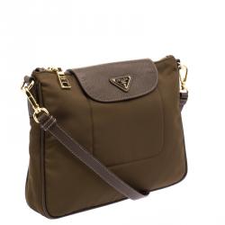 Pre Owned Prada Brown Tessuto Saffiano Crossbody Bag
