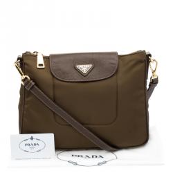 Pre Owned Prada Brown Tessuto Saffiano Crossbody Bag